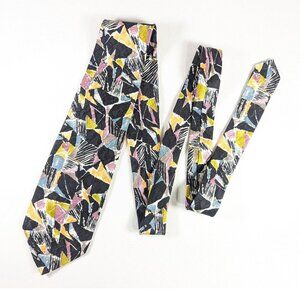 1980s Vintage 100% silk neck tie, E.A.Lee Pure silk abstract tie made in Italy,